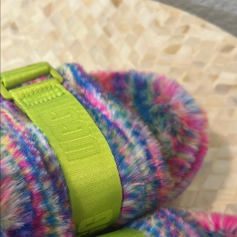 UGG Pink and Green Fuzzy Slippers